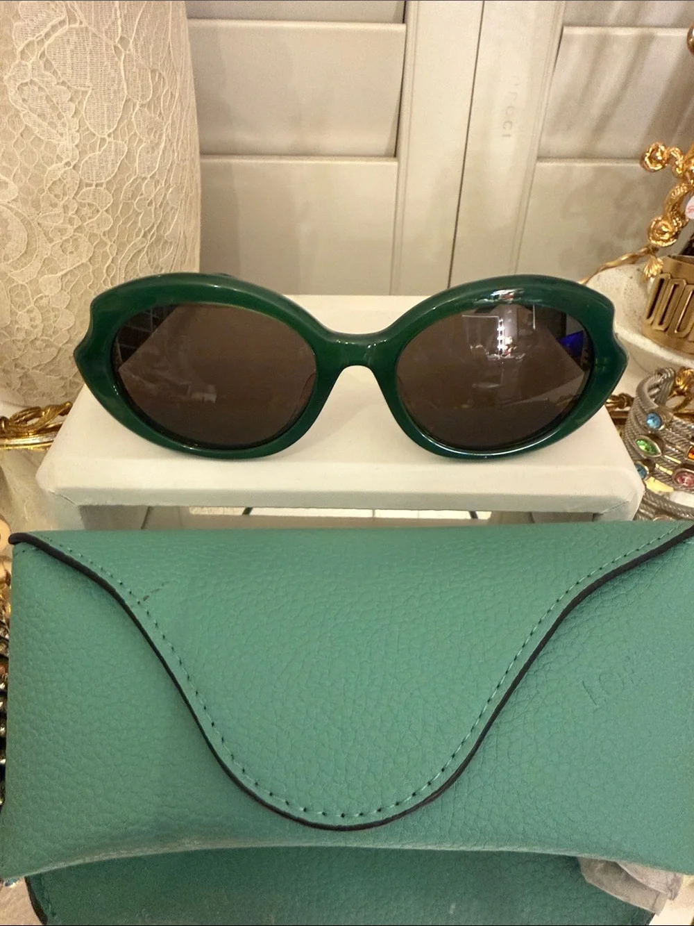 Green Oval Cateye LOEWE Women's Sunglasses New with Case